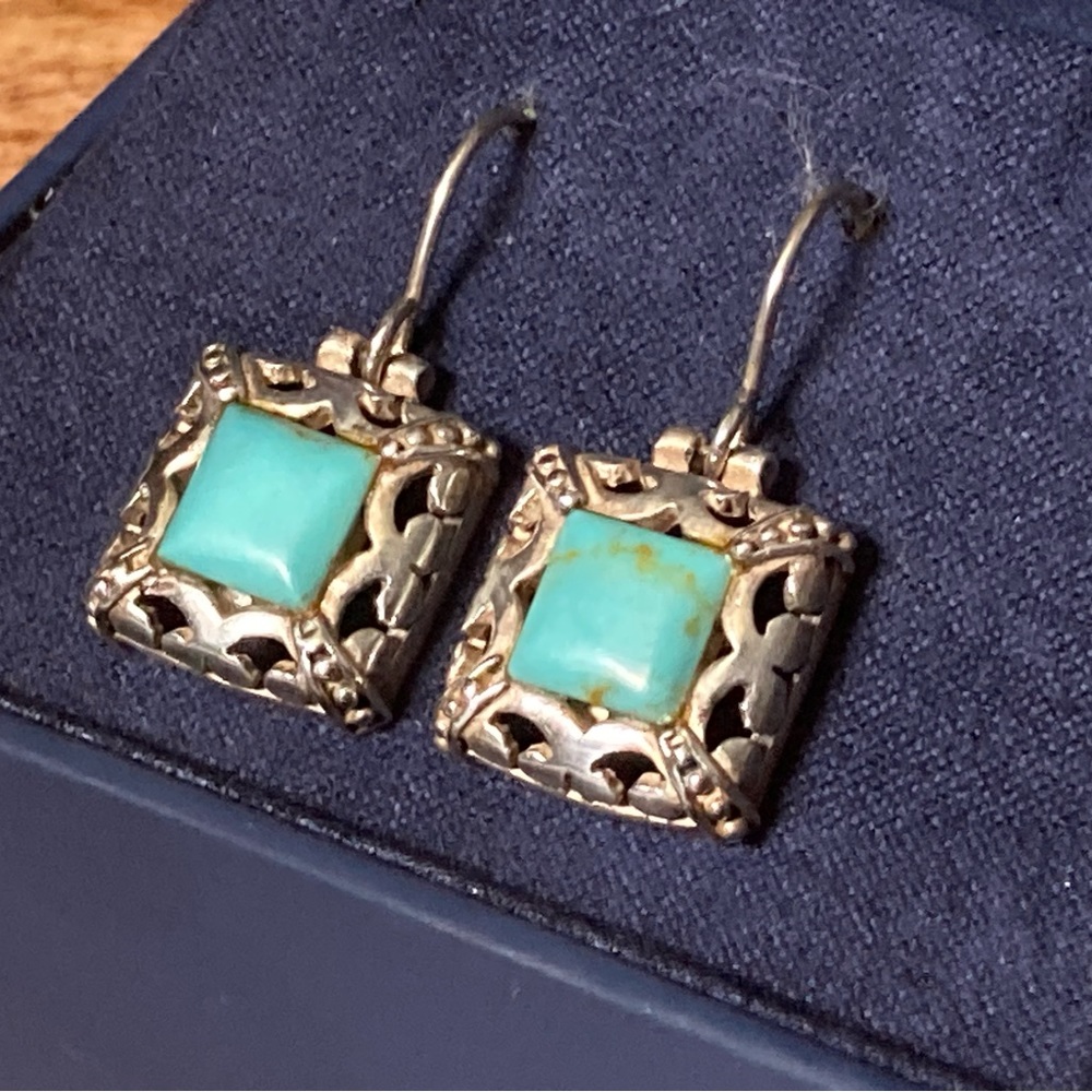 Genuine Turquoise Earrings Set in Sterling Silver